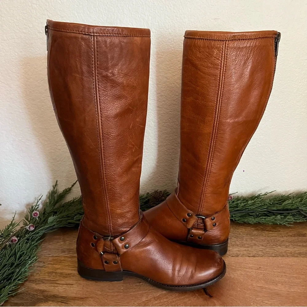 Frye Phillip Harness Boot- Cognac- Size 6.5 B